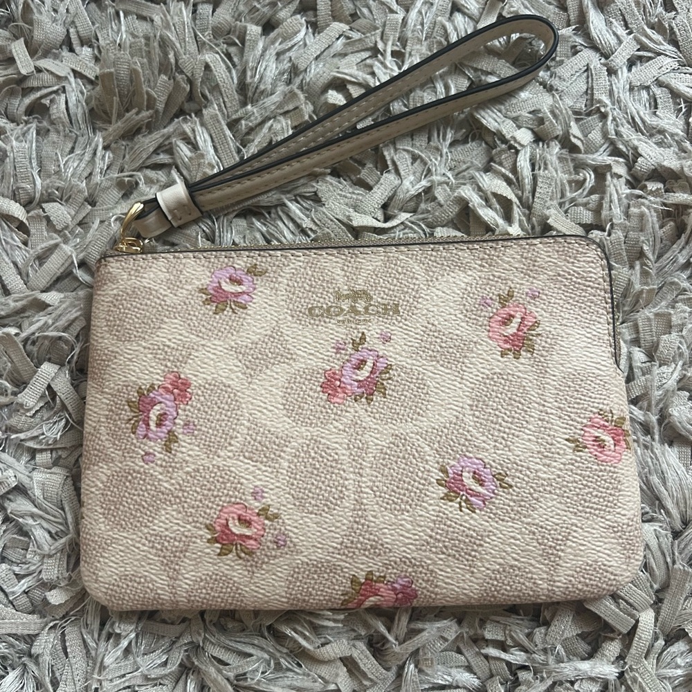 Coach Floral Wristlet in Cream and Pink